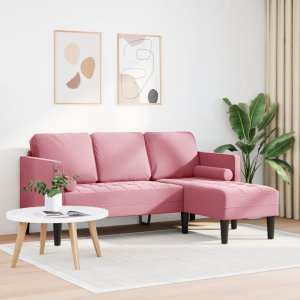 vidaXL Sofa 3-osobowa  z chaise longue w kształcie L, jasnoróżowa, 160 cm, welurowa 3
