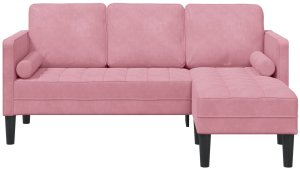 vidaXL Sofa 3-osobowa  z chaise longue w kształcie L, jasnoróżowa, 160 cm, welurowa 4