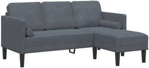 vidaXL Sofy 3-osobowa z chaise longue w kształcie L szary ciemny 160 cm z weluru 2