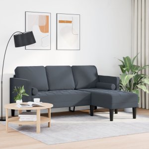vidaXL Sofy 3-osobowa z chaise longue w kształcie L szary ciemny 160 cm z weluru 3
