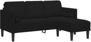 vidaXL Sofa 3-osobowa z chaise longue L-czarna 160 cm aksamitna 2