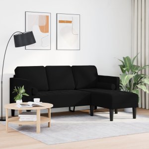 vidaXL Sofa 3-osobowa z chaise longue L-czarna 160 cm aksamitna 3