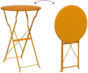 vidaXL Zestaw Bistro Składany 3 Częściowy Musztardowy Stal (42002969) 10