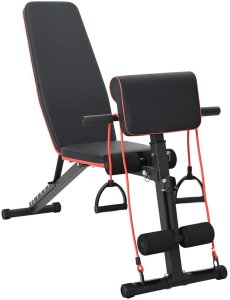 vidaXL Regulowana ławka treningowa  z gumami oporowymi 150 kg Czarna Stal 2