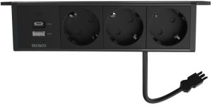 DELTACO power panel, 3 sockets, 1x21W A+C USB charger, GST18 connection 1