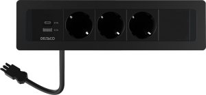 DELTACO recessed power panel, 3 sockets, 1x21W A+C USB charger, GST18, daisy chaining 1