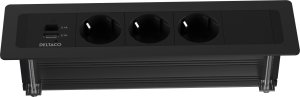 DELTACO recessed power panel, 3 sockets, 1x21W A+C USB charger, GST18, daisy chaining 2