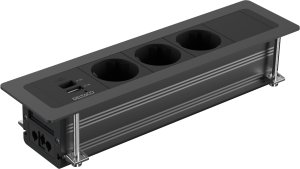 DELTACO recessed power panel, 3 sockets, 1x21W A+C USB charger, GST18, daisy chaining 4