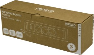 DELTACO recessed power panel, 3 sockets, 1x21W A+C USB charger, GST18, daisy chaining 6