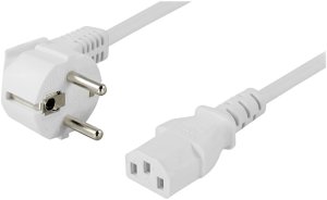 DELTACO CEE 7/7 - C13 power cord with angled plug, 10 m, white 1