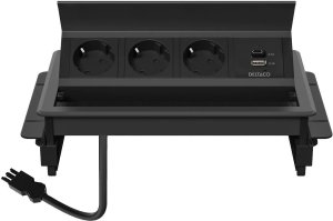 DELTACO flush-mounted power panel, pop-up, 3 sockets, 1x21W A+C USB charger, GST18 connection 2