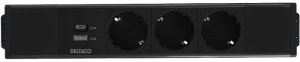 DELTACO power panel, 3 sockets, 1x21W A+C USB charger, GST18 connection, daisy chaining 1