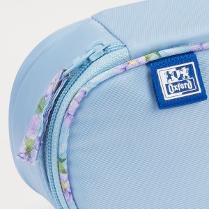 Piórnik kosmetyczka etui usztywniany z klapką błękitny Flowers OXFORD 3