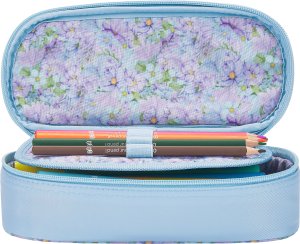 Piórnik kosmetyczka etui usztywniany z klapką błękitny Flowers OXFORD 7