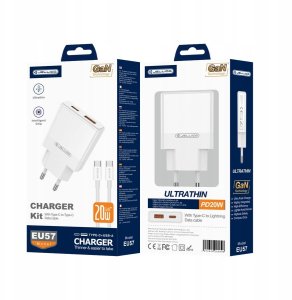 JELLICO ładowarka sieciowa EU57 PD 20W 1xUSB-C + 1xUSB QC3.0 + kabel USB-C - USB-C Biały 1