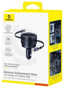 Ładowarka samochodowa Baseus Enjoyment Max z kablami USB-C+USB-C 60W Czarny 7
