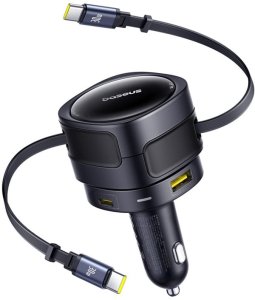 Ładowarka samochodowa Baseus Enjoyment Max z kablami USB-C+USB-C i portami USB-A+USB-C 90W Czarny 1