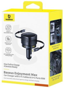 Ładowarka samochodowa Baseus Enjoyment Max z kablami USB-C+USB-C i portami USB-A+USB-C 90W Czarny 7
