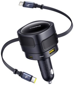 Ładowarka samochodowa Baseus Enjoyment Max z kablami USB-C+Lightning i portami USB-A+USB-C 90W Czarny 1