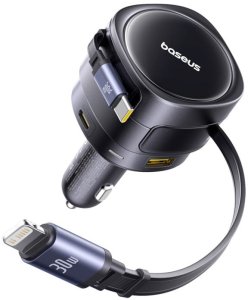 Ładowarka samochodowa Baseus Enjoyment Max z kablami USB-C+Lightning i portami USB-A+USB-C 90W Czarny 2