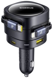 Ładowarka samochodowa Baseus Enjoyment Max z kablami USB-C+Lightning i portami USB-A+USB-C 90W Czarny 3