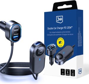 3mk Double Car Charger 135W PD QC PPS USB 2A4C Black/Gray 1