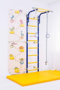 Drabinka gimnastyczna Next 1 pomarańczowa + ścianka Dino 225 cm + huśtawka 12