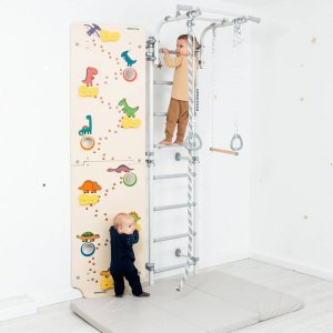 Drabinka gimnastyczna Next 1 pomarańczowa + ścianka Dino 225 cm + huśtawka 2