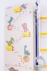 Drabinka gimnastyczna Next 1 niebieska + ścianka Dino 225 cm + huśtawka CE 14