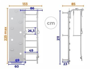 Drabinka gimnastyczna Next 1 niebieska + ścianka Dino 225 cm + huśtawka CE 5