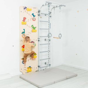 Drabinka gimnastyczna Next 1 niebieska + ścianka Dino 225 cm + huśtawka CE 9