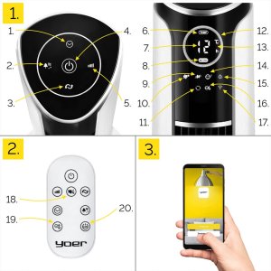 Wentylator Yoer Cichy WENTYLATOR Kolumnowy Podłogowy JONIZACJA Stojący NATURALNY WIATR + Pilot - Yoer Verto TF01W 7