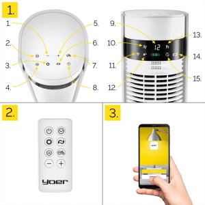 Wentylator Yoer Cichy WENTYLATOR Kolumnowy Podłogowy JONIZACJA Stojący NATURALNY WIATR + Pilot - Yoer CoolWhisper TF07W 11