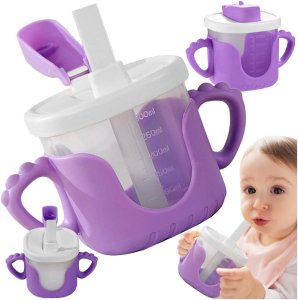 Kubek niekapek dla dziecka do picia silikonowe uchwyty 300ml ze słomką 1