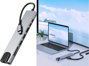 Stacja/replikator Verk Hub adapter 8w1 przejściówka 2x usb-c thunderbolt 3 2xusb hdmi sd rj45 4