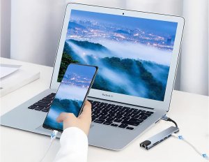 Stacja/replikator Verk Hub adapter 8w1 przejściówka 2x usb-c thunderbolt 3 2xusb hdmi sd rj45 6