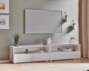 Nowoczesny zestaw RTV Tebris Dual 200  biały mat, 2 szafki 100 cm z push to open 2