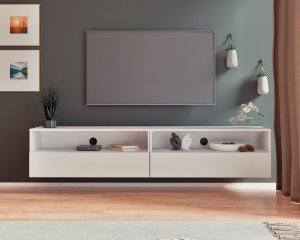 Nowoczesny zestaw RTV Tebris Dual 200  biały mat, 2 szafki 100 cm z push to open 7