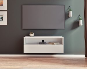 Biała szafka RTV Tebris 100 cm w minimalistycznym stylu 2