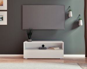 Biała szafka RTV Tebris 100 cm w minimalistycznym stylu 7