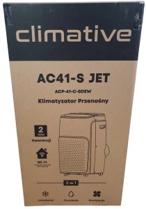 Climative AC41-S JET klimatyzator przenośny 4 1 kW WiFi chłodzenie osuszanie wentylacja do 41 m2 Smart Life uszczelka okienna w zestawie 15