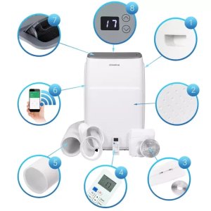 Climative AC41-S JET klimatyzator przenośny 4 1 kW WiFi chłodzenie osuszanie wentylacja do 41 m2 Smart Life uszczelka okienna w zestawie 17