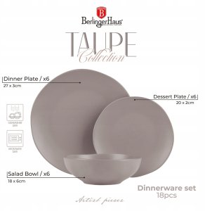 Berlinger Haus ZASTAWA STOŁOWA SERWIS KOMPLET TALERZY NACZYŃ 18 ELE DLA 6 OSÓB BERLINGER HAUS TAUPE BH-10023 7
