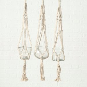 Szklana doniczka na kwiaty, dekoracja z makramy MAKRAMEE, 83 cm 3