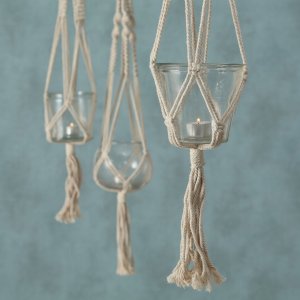 Szklana doniczka na kwiaty, dekoracja z makramy MAKRAMEE, 83 cm 4