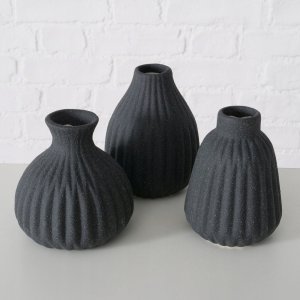 Boltze Wazon ceramiczny w prążki ESKO, czarny mat 2