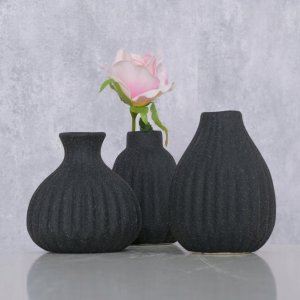 Boltze Wazon ceramiczny w prążki ESKO, czarny mat 3