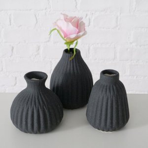 Boltze Wazon ceramiczny w prążki ESKO, czarny mat 4