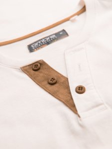 Męski t-shirt z dekoltem na guziki i zamszowym wykończeniem  biały V1 OM-TSCT-0206 XL 5