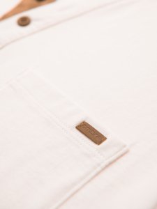 Męski t-shirt z dekoltem na guziki i zamszowym wykończeniem  biały V1 OM-TSCT-0206 XL 7